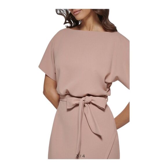 Kensie Womens Tan Tie Front Blouson Wrap Dress Belted Short Sleeves 10 NWT - Picture 3 of 12